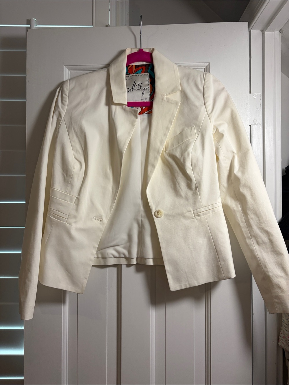 Milly Cream Single-Button Tailored Blazer